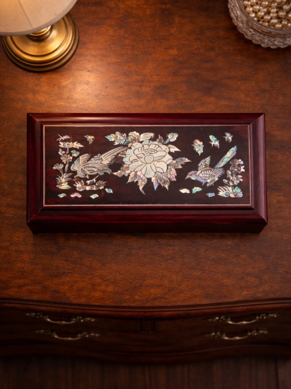 Vintage Inlaid MOP Wooden Jewelry Box